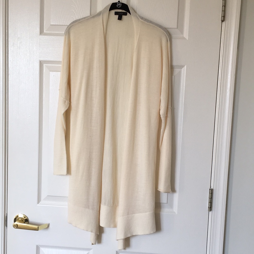 NWOT J Crew Cream Asymmetrical Merino Wool Cardigan, Size Medium